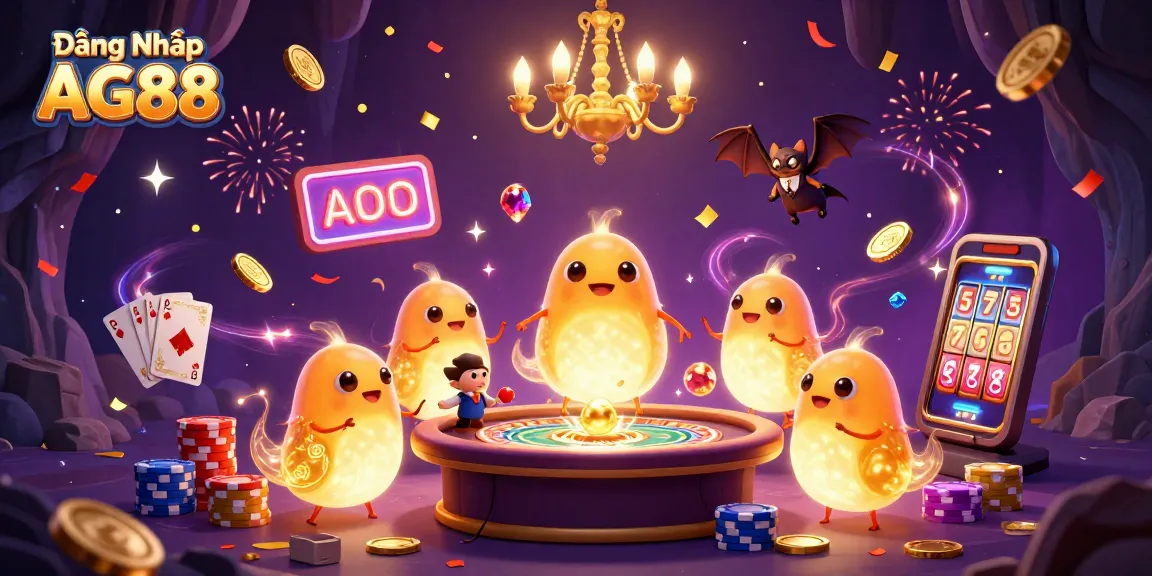 Experience excitement with Đăng Nhập AG88 as glowing characters light up a cave casino bursting with winnings.