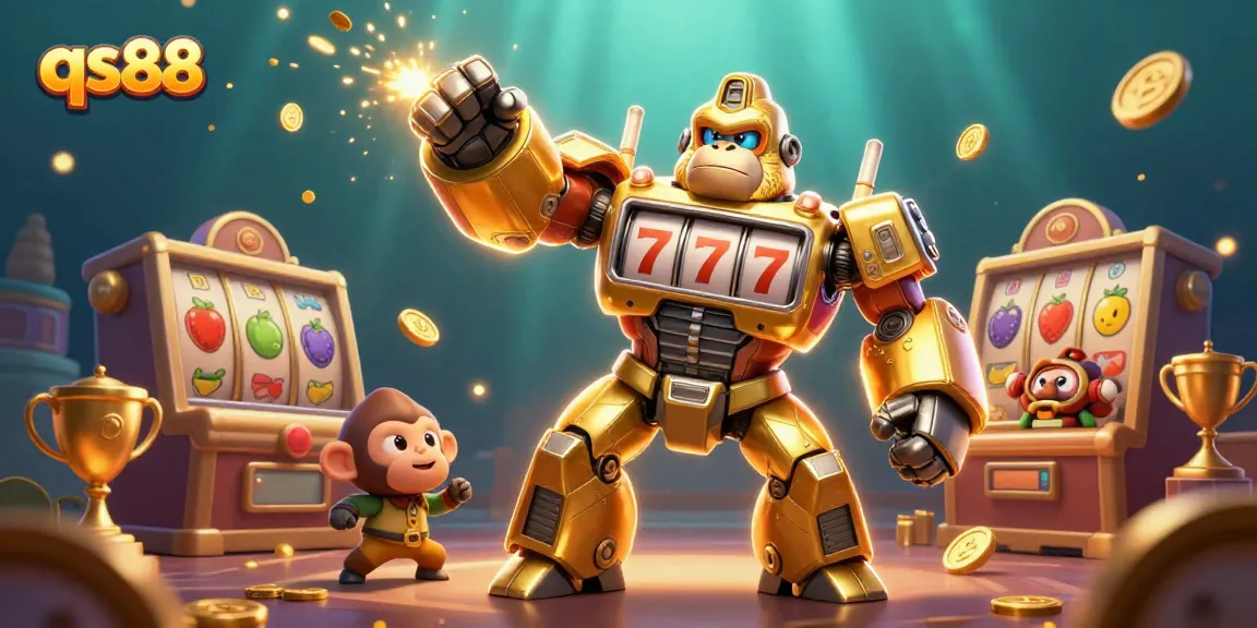 Experience the excitement of qs88 slots with a dynamic gorilla mech and spinning reels.