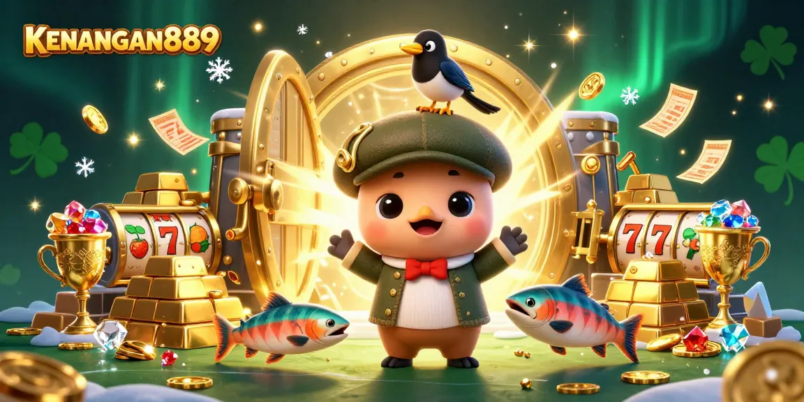Discover the thrilling treasures of KENANGAN889 with vibrant casino symbols and gold glimmers in a playful scene.